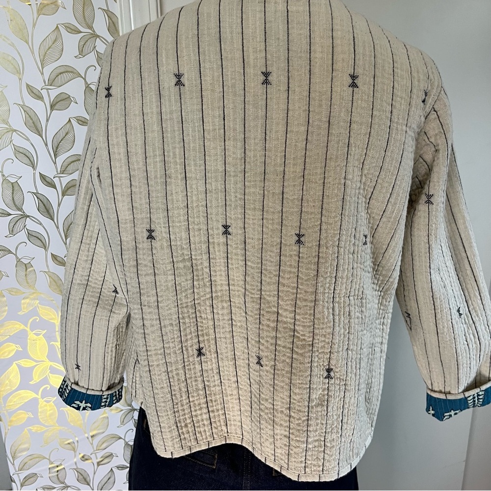 Quilted Cotton Reversible Leaf Pattern Women's Ja… - image 8